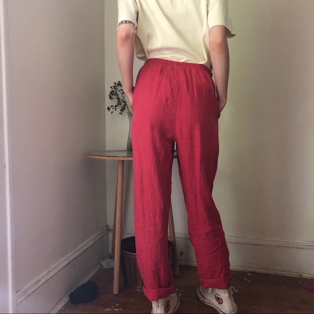SOLD Vintage magenta linen trousers - Picture 2 of 4